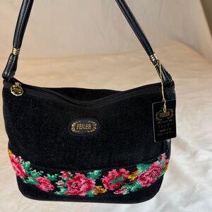 Vintage Feiler Purse Chenille Germany Floral Bag - Handbag Deadstock NWT Leather